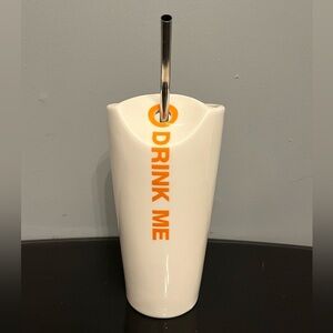 Chocolate by the Bald Man Max Brenner “Drink Me” Alice Ceramic Cup & Metal Straw